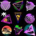 Summer palm retro neon stickers label pack