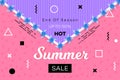 Abstract Summer Sale Banner. Memphis Design With Multicolored Paper Windmill. Advetising Vector Illustration