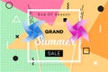 Abstract Summer Sale Banner. Memphis Design With Multicolored Paper Windmill. Advetising Vector Illustration