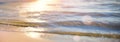 Abstract summer sea sandy beach vacation background. Bokeh sunrise sunset light on summer sea beach Royalty Free Stock Photo