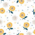 Abstract Summer Sunflower Garden Vector Graphic Seamless Pattern