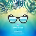 Abstract of summer time background with sunglasses and leaves of