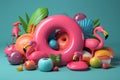 Abstract summer, travel and vacation objects in 3D style. Generative AI Royalty Free Stock Photo