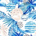 Abstract summer tropical palm trees and leaves background. Royalty Free Stock Photo