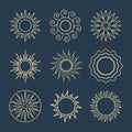 Abstract sun line icons. Vector suns symbols, summer sunshine outline illustrations, spring or sunny, sunlight or solar