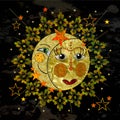 Abstract Sun, Moon and Stars Image Isolated on Black Background