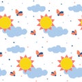 Abstract sun seamless pattern background. Childish simple application sun and ladybug cover for design card, invitation, nappy,
