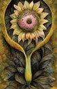 Abstract sunflower painting, digital illustration, printable wall art, print decor