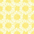 Abstract sunflowers flowers seamless pattern in yellow and white colors