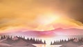 Abstract Sunrise Mountains with Lake and Pine Forest - Vector Il