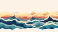 Abstract Sunrise over Colorful Waves: Modern Artistic Interpretation of Ocean and Sun