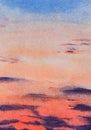 Abstract sunset clouds sky watercolor background. Hand drawn painting art Royalty Free Stock Photo