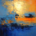 Abstract Sunset Painting In Blue And Orange Colors Royalty Free Stock Photo
