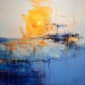 Abstract Sunset Painting: Sky-blue And Yellow Mediterranean Landscapes