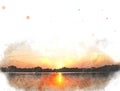 Abstract Sunset, Sunlight on watercolor background.