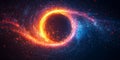 Abstract supernova burst with glowing cybernetic energy rings expanding through space