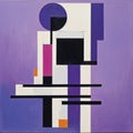 Abstract Suprematism Painting With Intersecting Lines On Purple Background