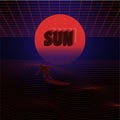 Abstract surfing sun retro wave style