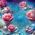 Abstract surreal art background, beautiful rose, pearls and precious jewellery. Generative Ai Royalty Free Stock Photo