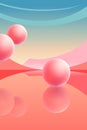 Abstract surreal composition with soft balls on the pink road between the columns. Vertical background with minimal