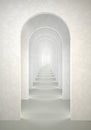 Abstract surreal 3d render. Arch infinite corridor white vertical background. Royalty Free Stock Photo