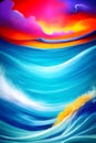 An abstract surreal depiction sky colorful sea and waves