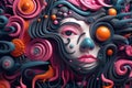 Abstract surreal doll with wave curly hair, glamor cyberpunk doll AI Royalty Free Stock Photo