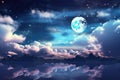 abstract and surreal landscape with a moonlit night sky, stars, and clouds Royalty Free Stock Photo