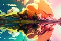 abstract and surreal landscape with upside-down sky, crazy colors, and unusual shapes