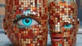 Abstract surreal mosaic portrait of a woman head, merging human intelligence with futuristic Royalty Free Stock Photo