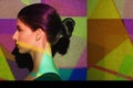 Abstract, surreal and profile of woman by color, art and pattern of shapes serious for creative career. Light, female Royalty Free Stock Photo