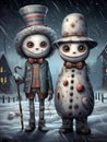 Abstract surreal snowman couple
