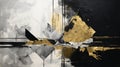 Abstract Black And White Painting With Gold Accents - Industrial Fragments