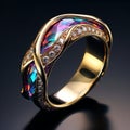 Abstract surrealism wedding ring with gemstones