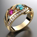 Abstract surrealism wedding ring with gemstones