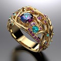 Abstract surrealism wedding ring with gemstones