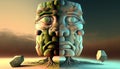 abstract surrealist sculpture of a face growing like a tree, generative ai illustration