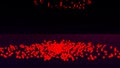 Abstract swarm of red particles gathering and disappearing with the reflection on the opposite side of a screen. Design