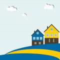 Abstract Swedish Flag With Traditional Houses, Clouds, Blue Sky And Lines Royalty Free Stock Photo