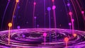 Abstract Sweet Space View Purple Colorful Shiny Floor Disc By Dotted Lines Rotates With Curved Lines Circles And Glitter Particles