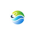Abstract swimming logo with wave design template, circle design, people Royalty Free Stock Photo