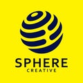 Abstract swirl globe logo modern spherical vector emblem on yellow Royalty Free Stock Photo