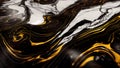 Abstract swirling black and white marble stone wallpaper. Texture imitating painting with running golden details. 3D rendering