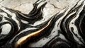 Abstract swirling black and white marble stone wallpaper. Texture imitating painting with running golden details. 3D rendering