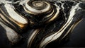 Abstract swirling black and white marble stone wallpaper. Texture imitating painting with running golden details. 3D rendering