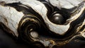 Abstract swirling black and white marble stone wallpaper. Texture imitating painting with running golden details. 3D rendering