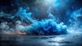 Abstract swirling blue and white smoke cloud on dark surface, evoking mystery and depth. Generative AI Royalty Free Stock Photo