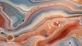 Abstract swirling marble background. Stone grain in blue and peach. Pastel texture shiny rock wallpaper.