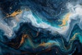 Abstract swirling marbled art in shades of blue and gold