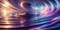 Abstract swirling metallic liquid forms a mesmerizing vortex against a sunset backdrop. Generative AI Royalty Free Stock Photo